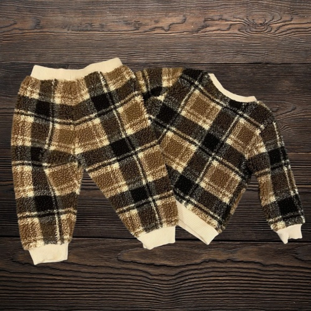 Timberland Kids 12M Brown Plaid Sherpa Fleece Sweatshirt and Pants‎ Set - Picture 2 of 7